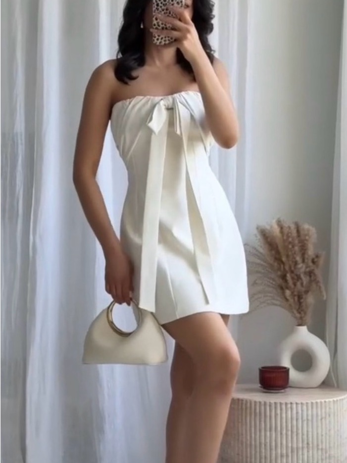Zara Cream Strapless Mini Dress With Front Bow